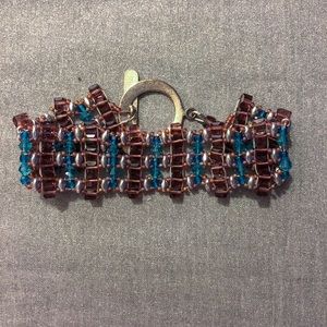 NWOT Artisan Woven Beaded Bracelet Silver Toggle